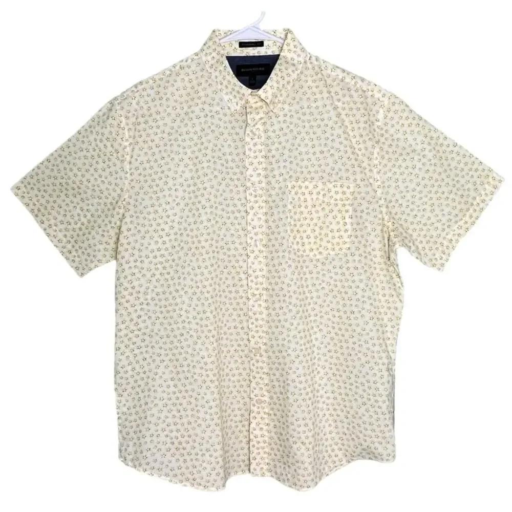BANANA REPUBLIC Mens Large‎ Yellow Floral Short Sleeve Preppy Summer Button Down